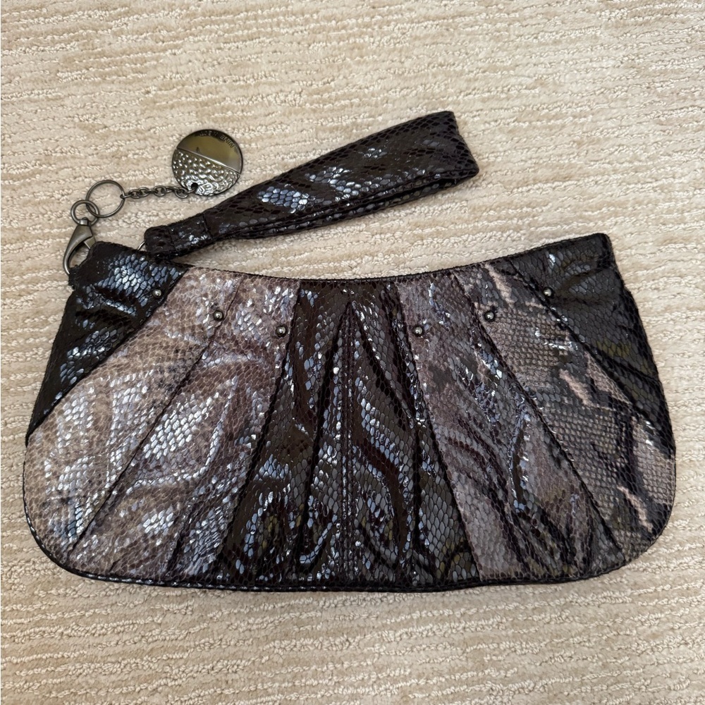 Nine West Faux Snakeskin Clutch/Wristlet, Black and Tan